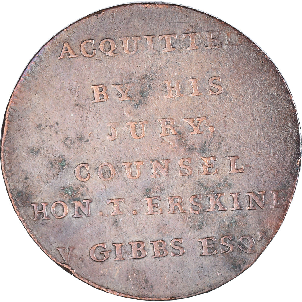 United Kingdom, Halfpenny Token, T. Hardy, 1794, Middlesex, EF(40-45), Copper