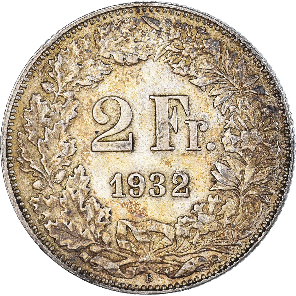 Coin, Switzerland, 2 Francs, 1932, Bern, EF(40-45), Silver, KM:21