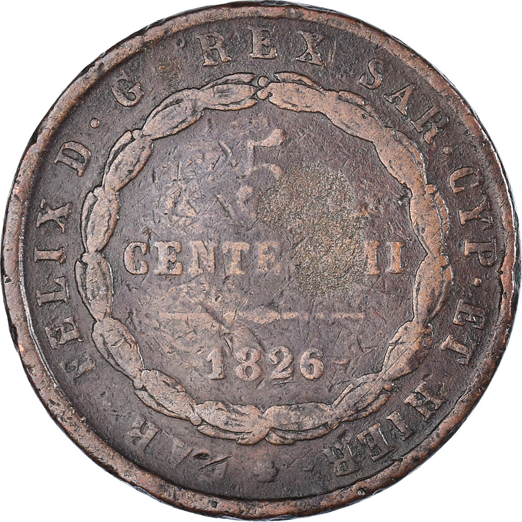 Moneta, DEPARTAMENTY WŁOSKIE, SARDINIA, Carlo Felice, 5 Centesimi, 1826, Genoa