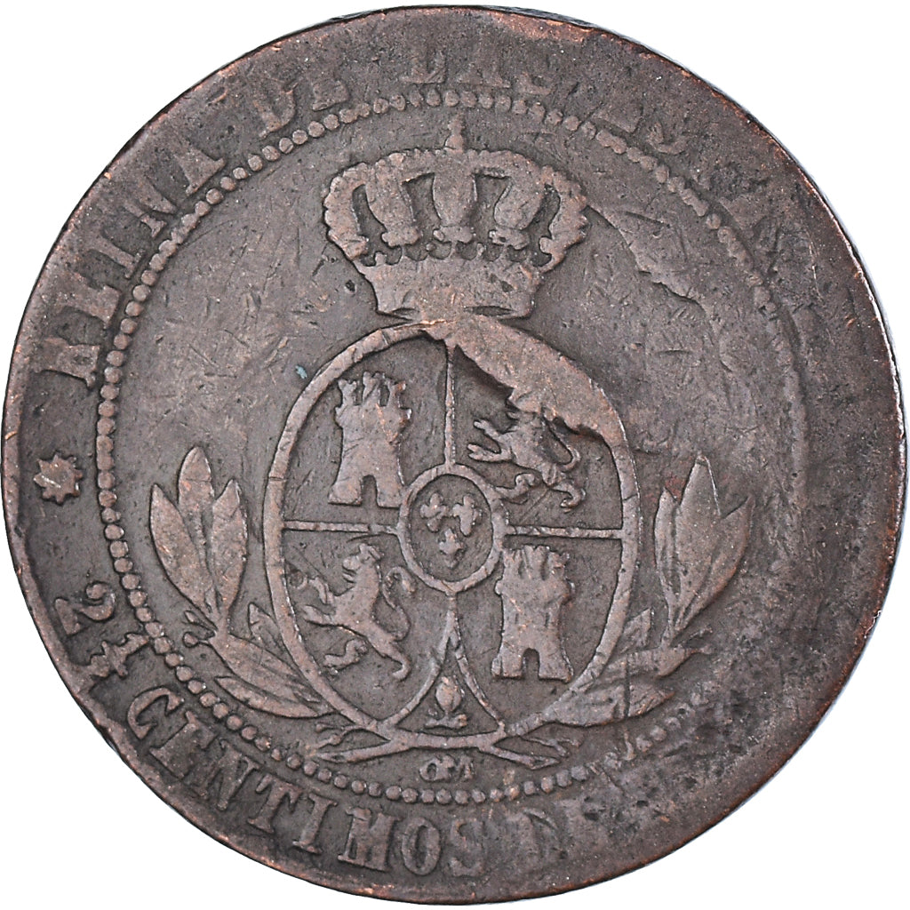 Moneta, Hiszpania, Isabel II, 2-1/2 Centimos, 1867, Madrid, VF(20-25), Miedź