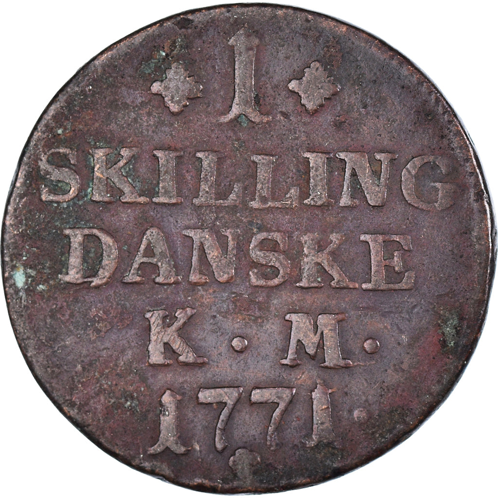 Moneta, Dania, Christian VII, 1/2 Skilling, 1771, Altona, VF(30-35), Miedź