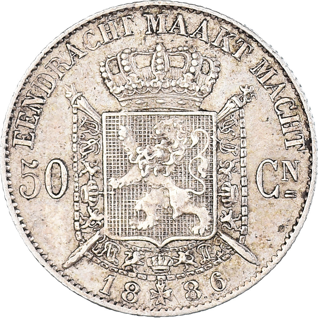 Moneta, Belgia, Leopold II, 50 Centimes, 1886, Brussels, AU(50-53), Srebro