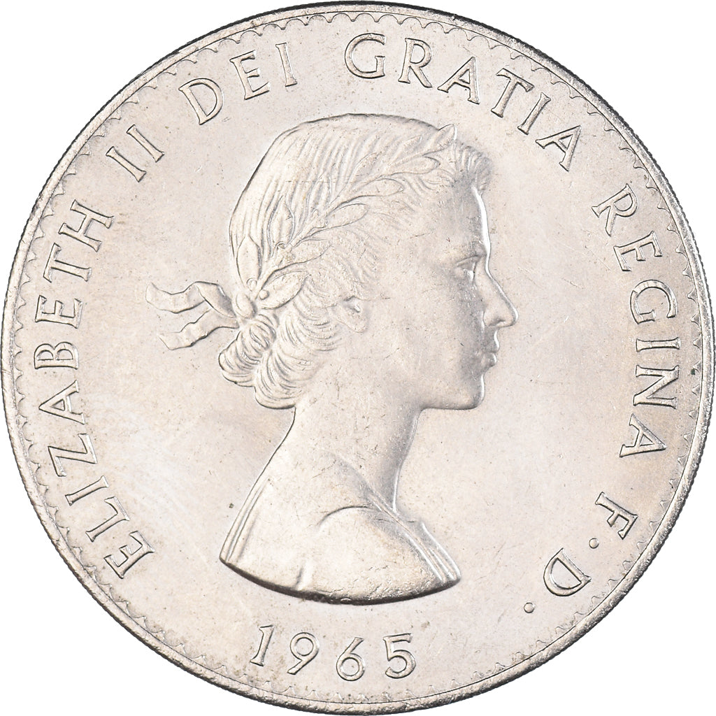 Coin, Great Britain, Elizabeth II, Crown, 1965, British Royal Mint, Churchill