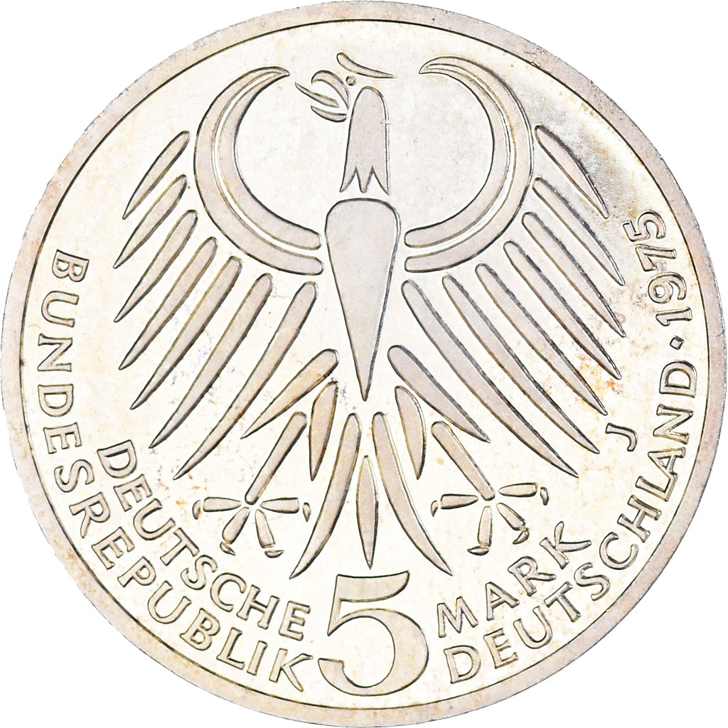 Münze, Bundesrepublik Deutschland, 5 Mark, 1975, Hamburg, Germany, VZ, Silber