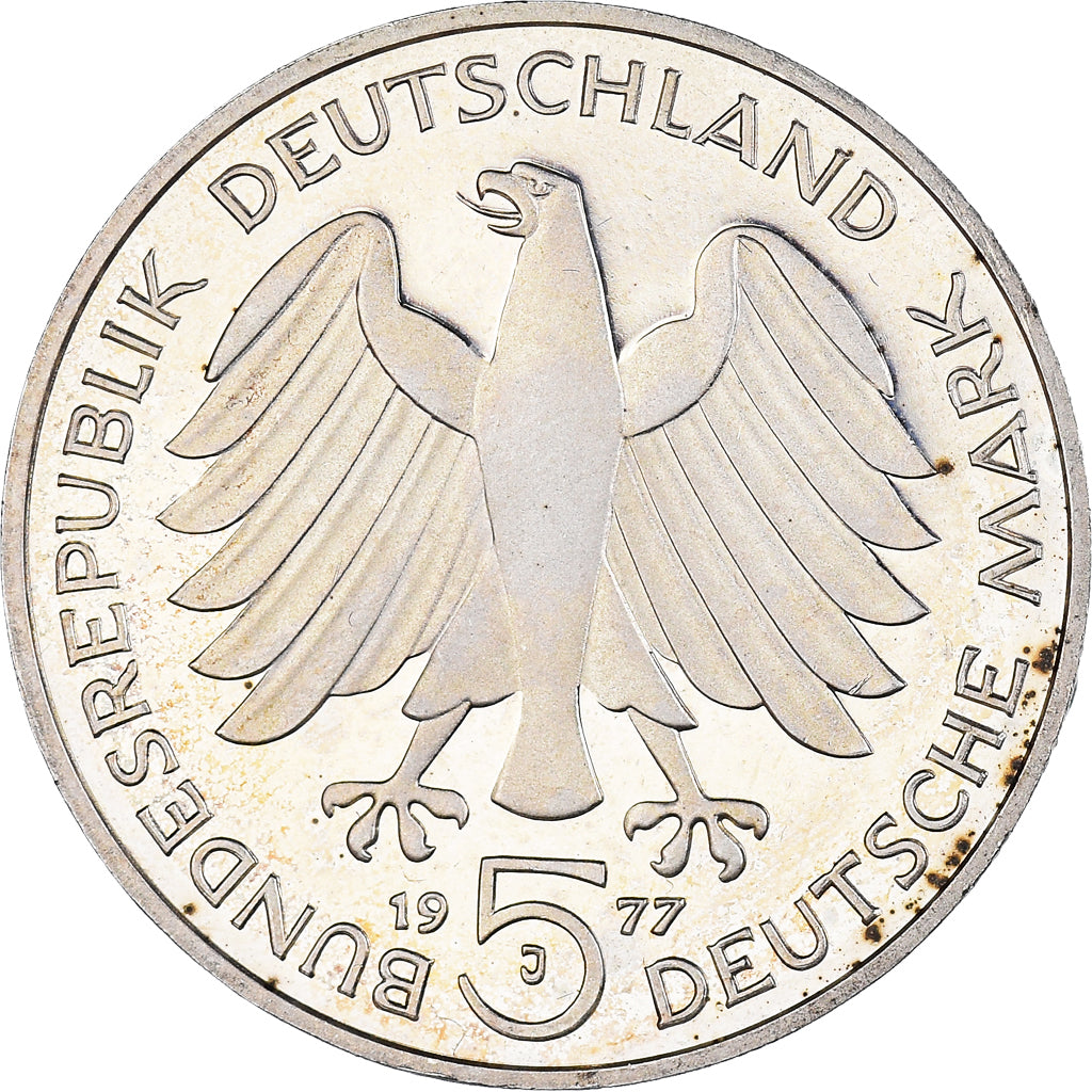 Moneta, Niemcy - RFN, 5 Mark, 1977, Hamburg, Germany, AU(55-58), Srebro, KM:145