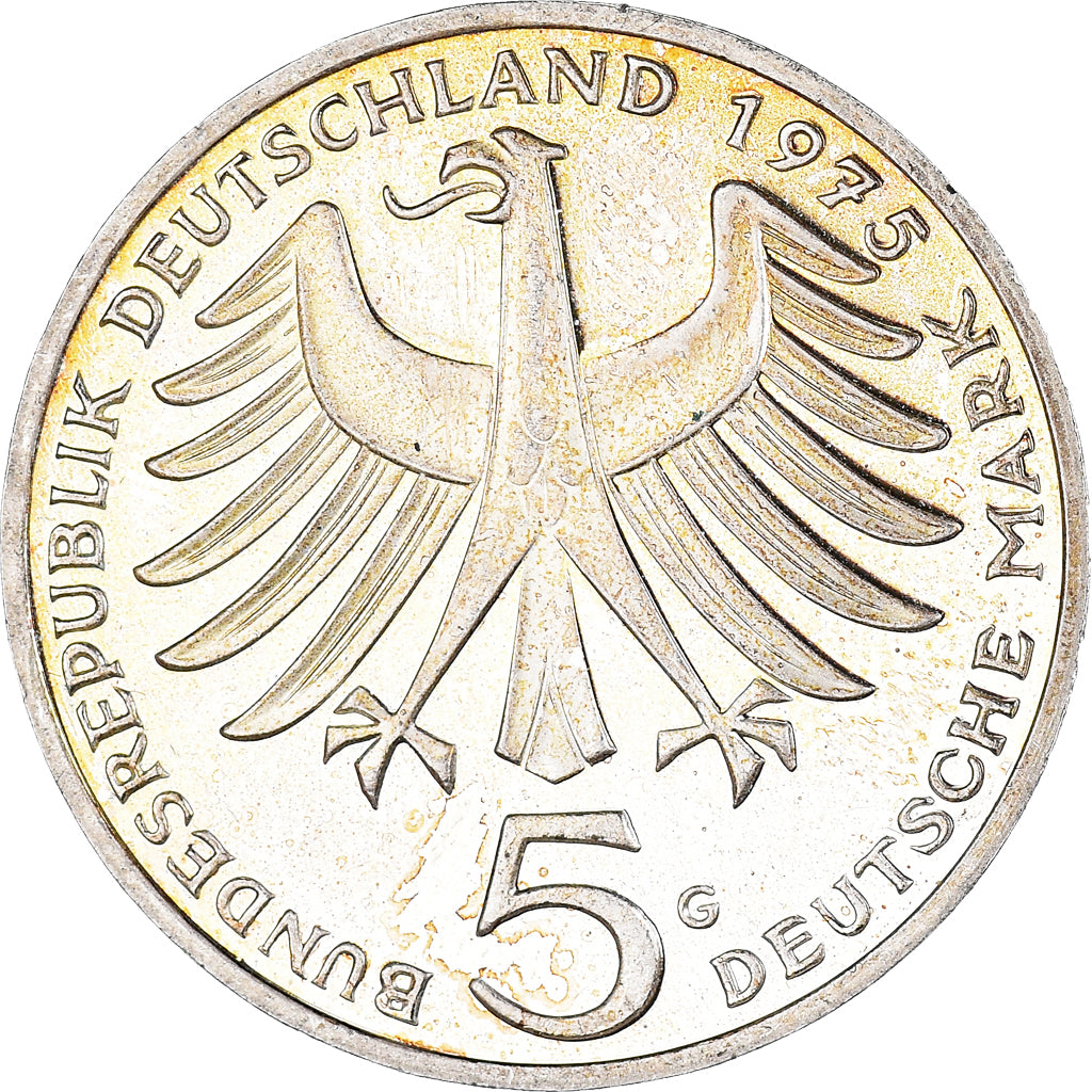 Moneda, ALEMANIA - REPÚBLICA FEDERAL, 5 Mark, 1975, Karlsruhe, Germany, EBC