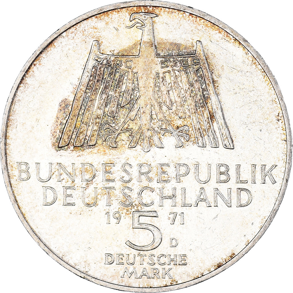 Münze, Bundesrepublik Deutschland, 5 Mark, 1971, Munich, Germany, SS+, Silber