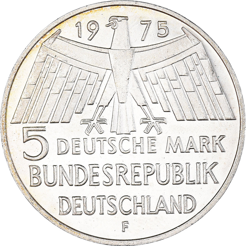 Moneda, ALEMANIA - REPÚBLICA FEDERAL, 5 Mark, 1975, Stuttgart, Germany, EBC+