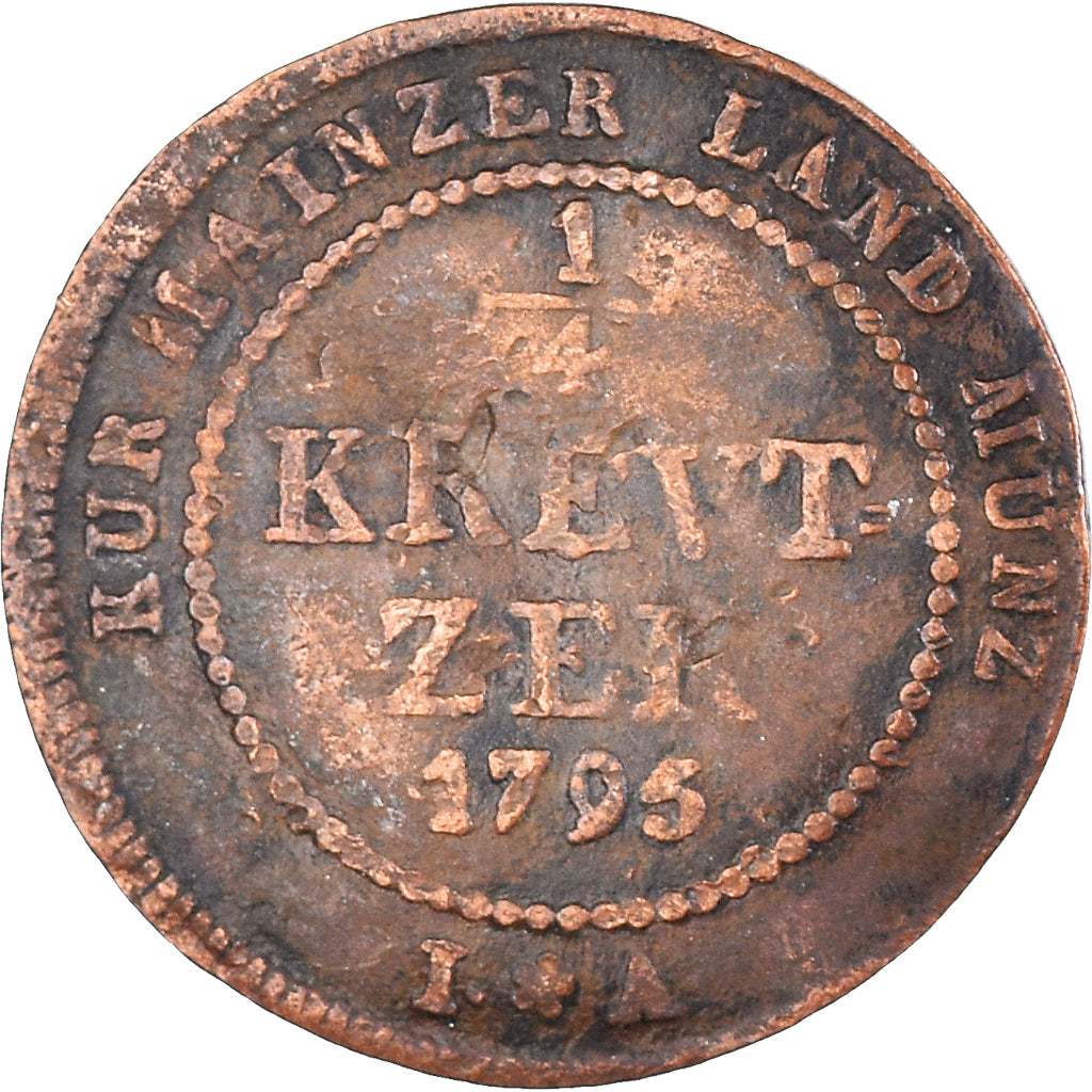 Monnaie, Etats allemands, MAINZ, Friedrich Karl Josef, 1/4 Kreuzer, 1795, Mainz