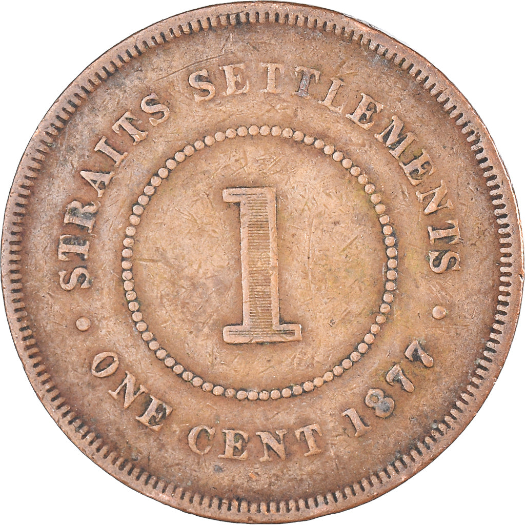 Münze, Straits Settlements, Victoria, Cent, 1877, Calcutta, S+, Kupfer, KM:9