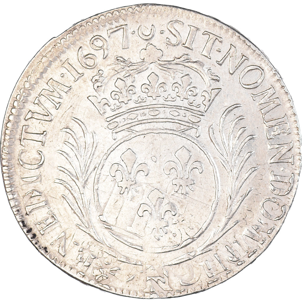 Moneta, Francia, Louis XIV, 1/2 Ecu aux palmes, 1697, Nantes, BB, Argento
