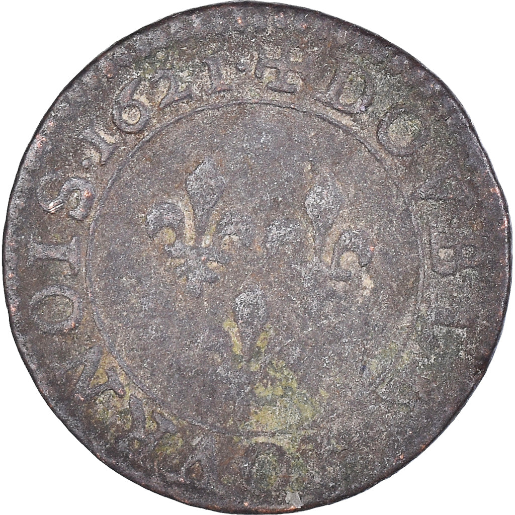 Moeda, França, Louis XIII, Double Tournois, 1621, Paris, VF(20-25), Cobre