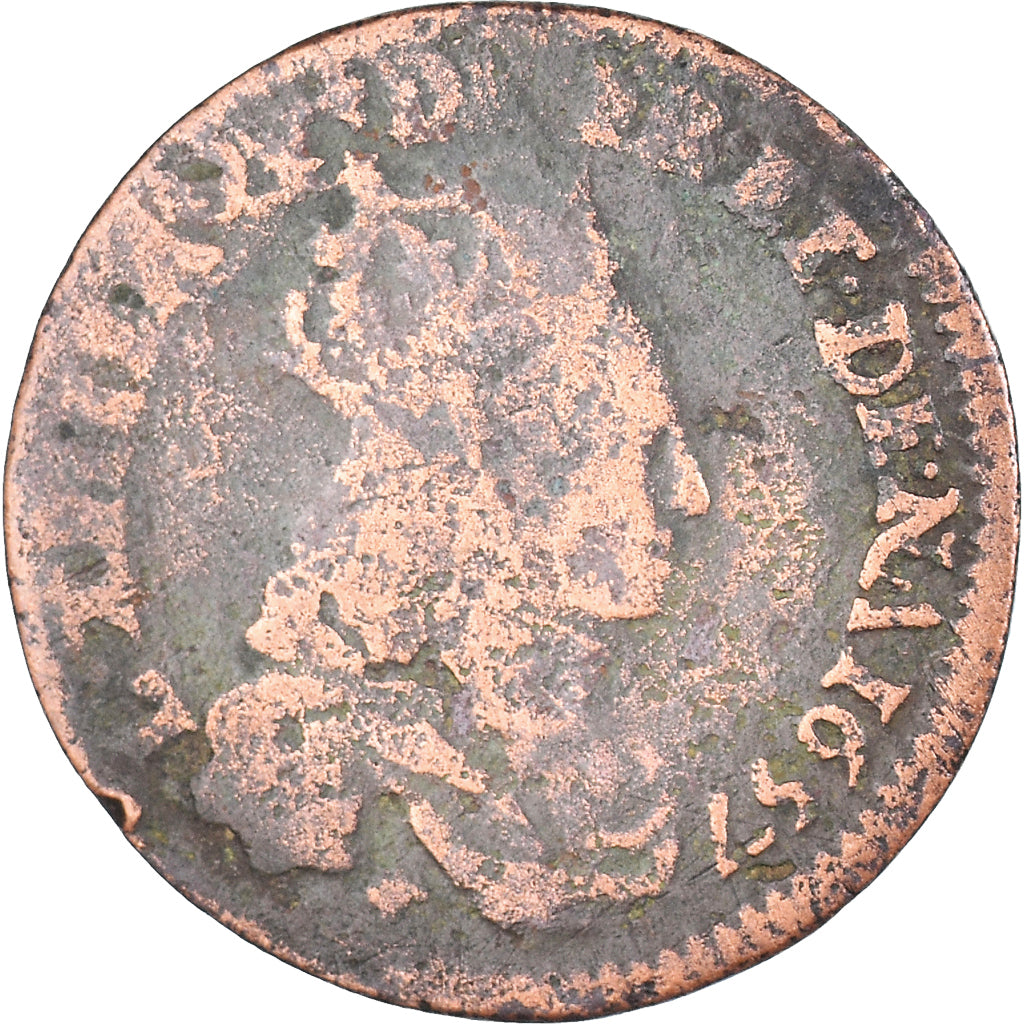 Moneta, Francia, Louis XIV, Liard de France au buste juvénile, deuxième type