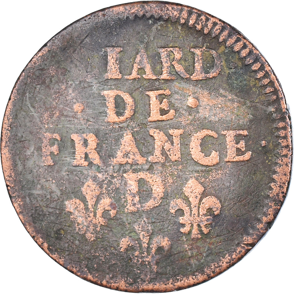 Moneta, Francia, Louis XIV, Liard de France au buste juvénile, deuxième type