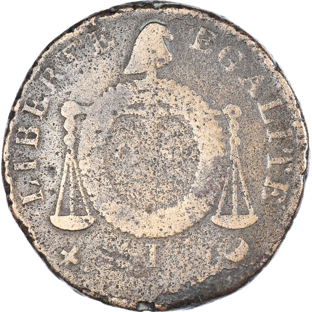 Coin, France, 2 sols aux balances non daté, AN II, Limoges, F(12-15), Bronze