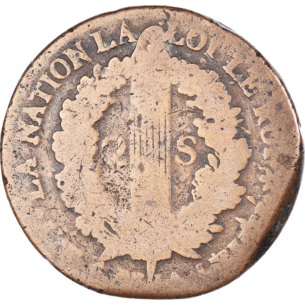 Coin, France, Louis XVI, 2 sols Français, 1792, Strasbourg, VF(20-25), Bronze