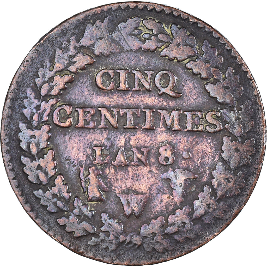Moneta, Francia, Dupré, 5 Centimes, AN 8/5, Lille, BB, Bronzo, KM:640.11