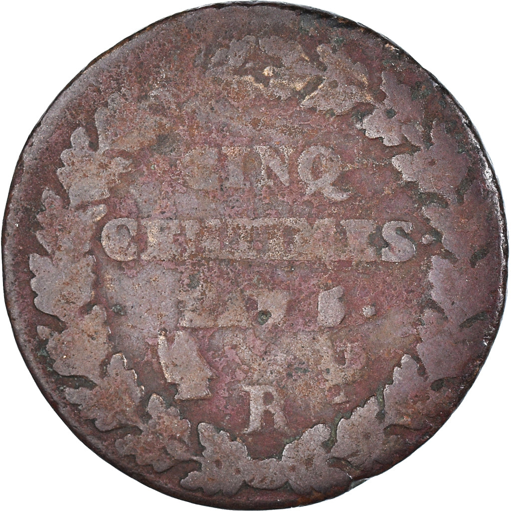 Moeda, França, Dupré, 5 Centimes, AN 5, Orléans, VF(20-25), Bronze, KM:640.9