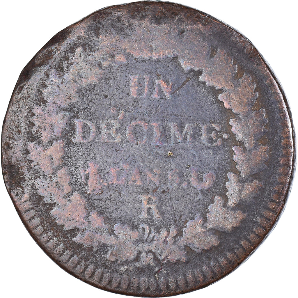 Moeda, França, Dupré, Decime, AN 5, Orléans, VF(20-25), Bronze, KM:644.9