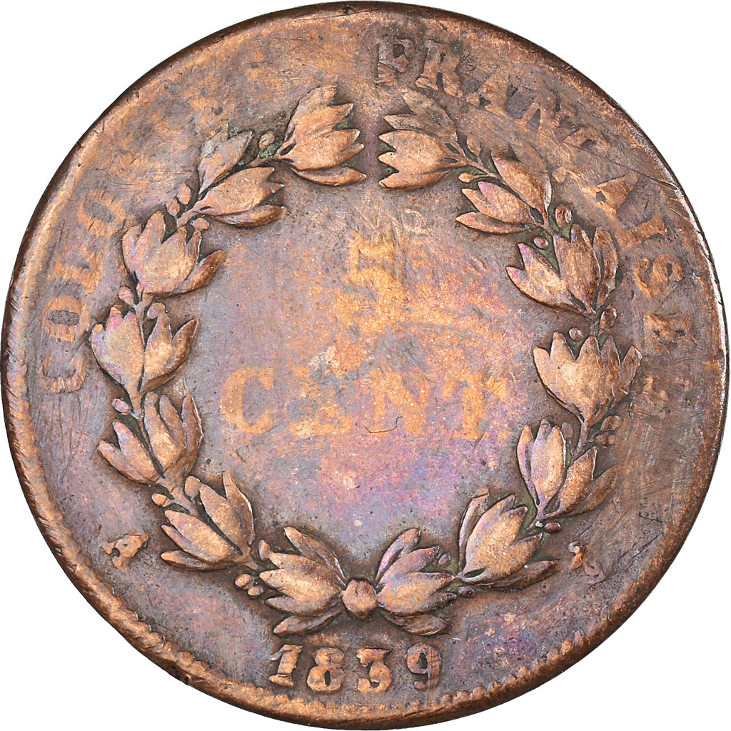 Moneta, Colonie francesi, Louis - Philippe, 5 Centimes, 1839, Paris, MB, Bronzo