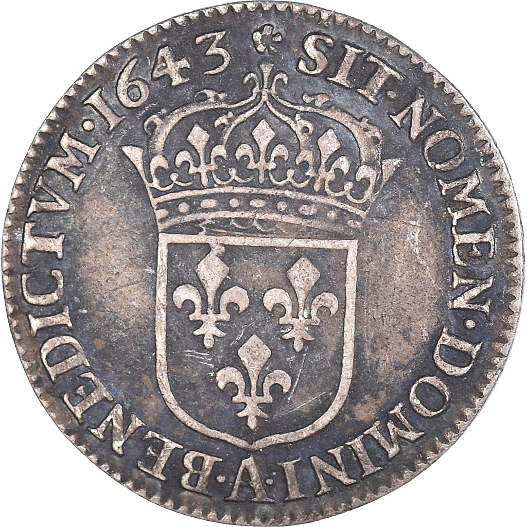 Moneta, Francia, Louis XIII, 1/12 Ecu, 1643, Paris, BB+, Argento, Gadoury:46