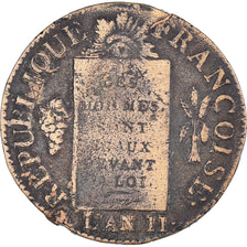 Moneda, Francia, Sol aux Balances, 1793, Metz, BC+, Bronce, KM:619.2, Gadoury:19