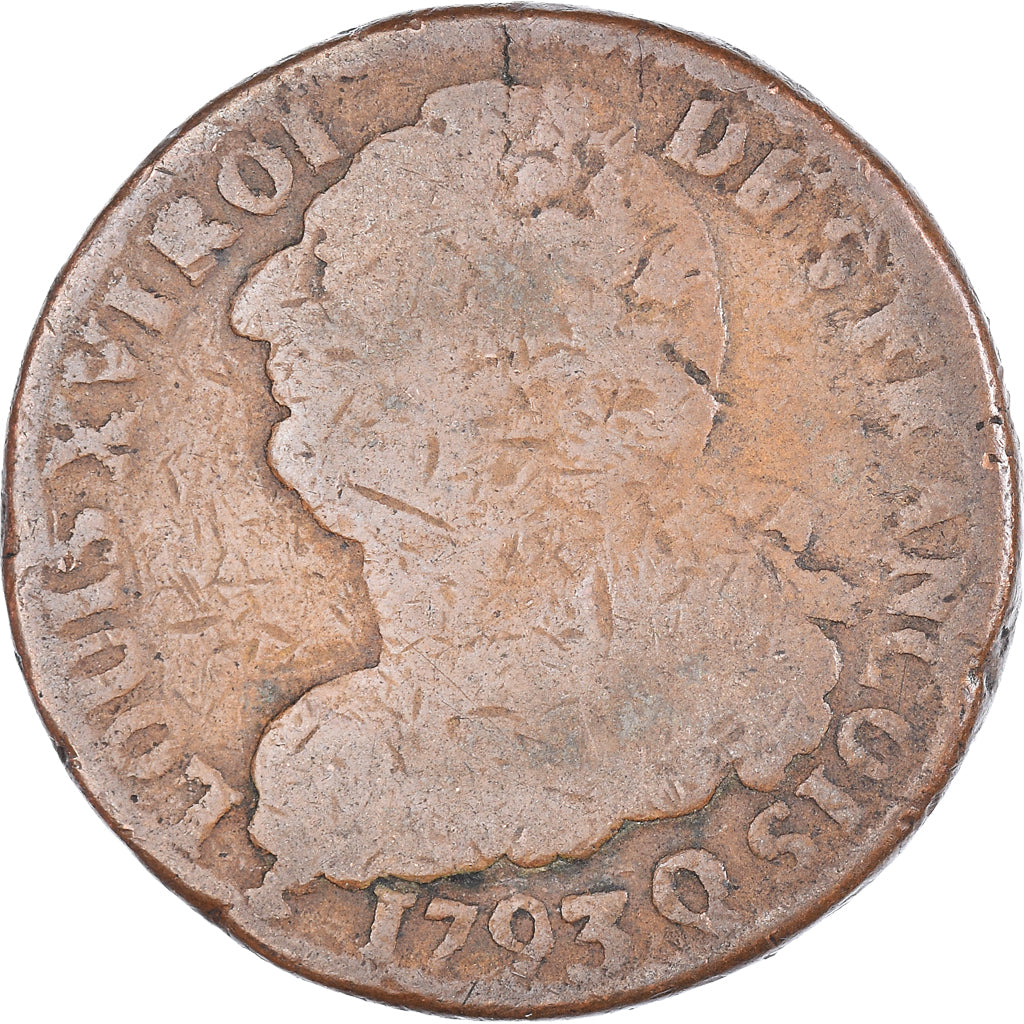 Moneta, Francia, Louis XVI, 2 sols François, 1793 / AN 5, Perpignan, MB