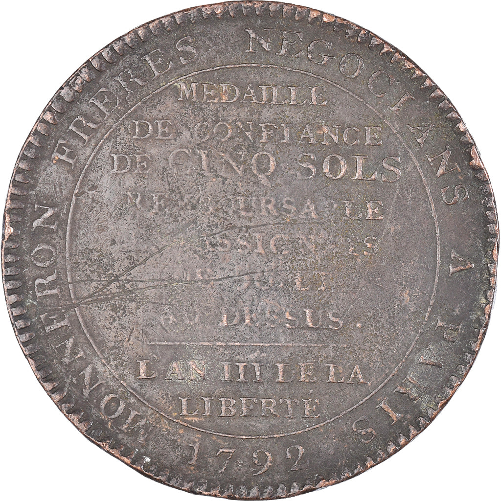 Monnaie, France, Monneron de 5 Sols, 1792, Paris, TB, Bronze