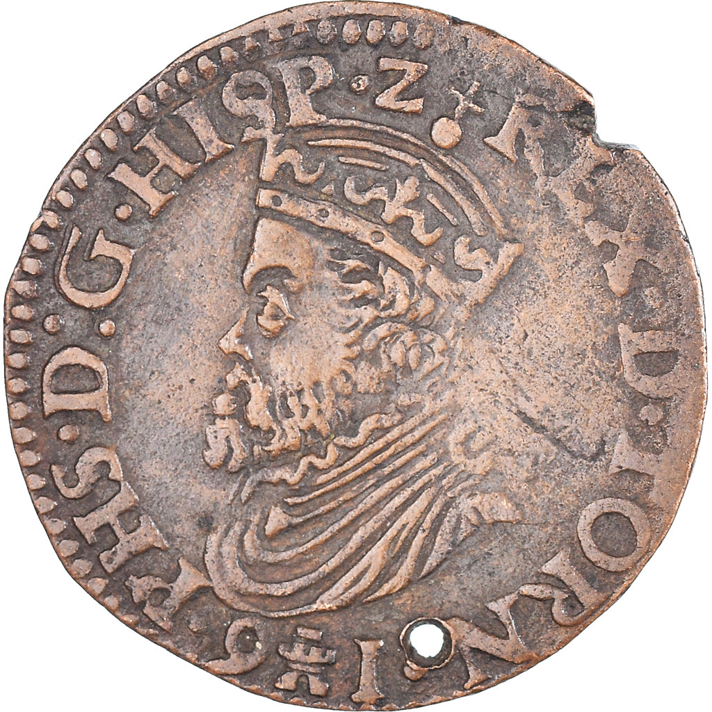 Moneta, Paesi Bassi Spagnoli, Philippe II, Liard, 1591, Tournai, BB, Rame