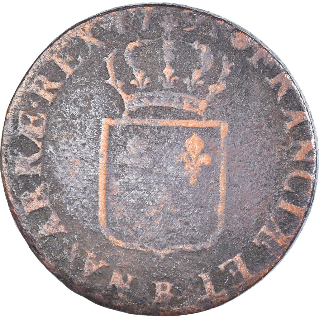 Coin, France, Louis XVI, Sol ou sou, Sol, 1791, Rouen, VF(20-25), Copper