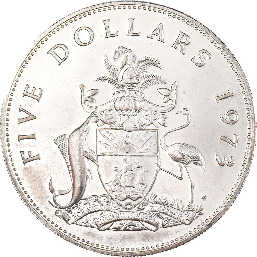 Coin, Bahamas, Elizabeth II, 5 Dollars, 1973, Franklin Mint, U.S.A., AU(50-53)