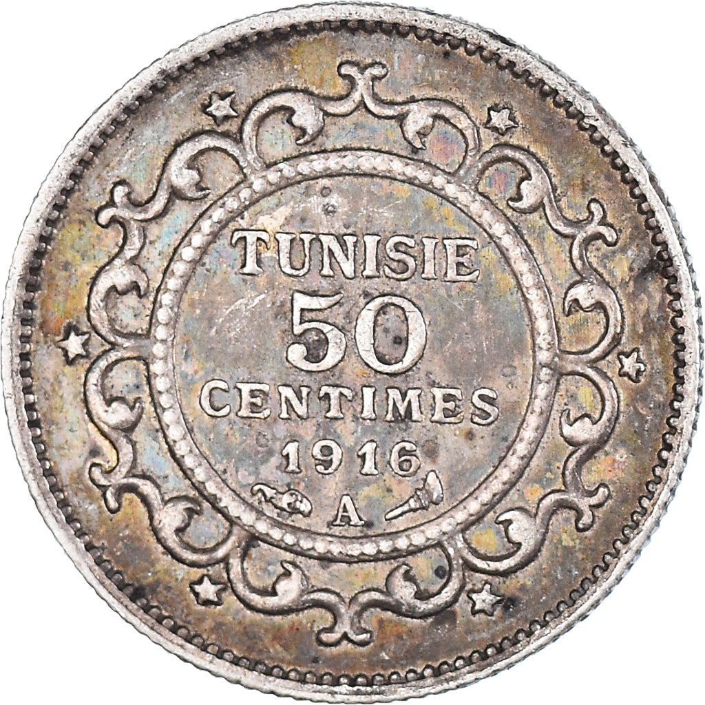 Coin, Tunisia, Muhammad al-Nasir Bey, 50 Centimes, 1916 / AH1334, Paris
