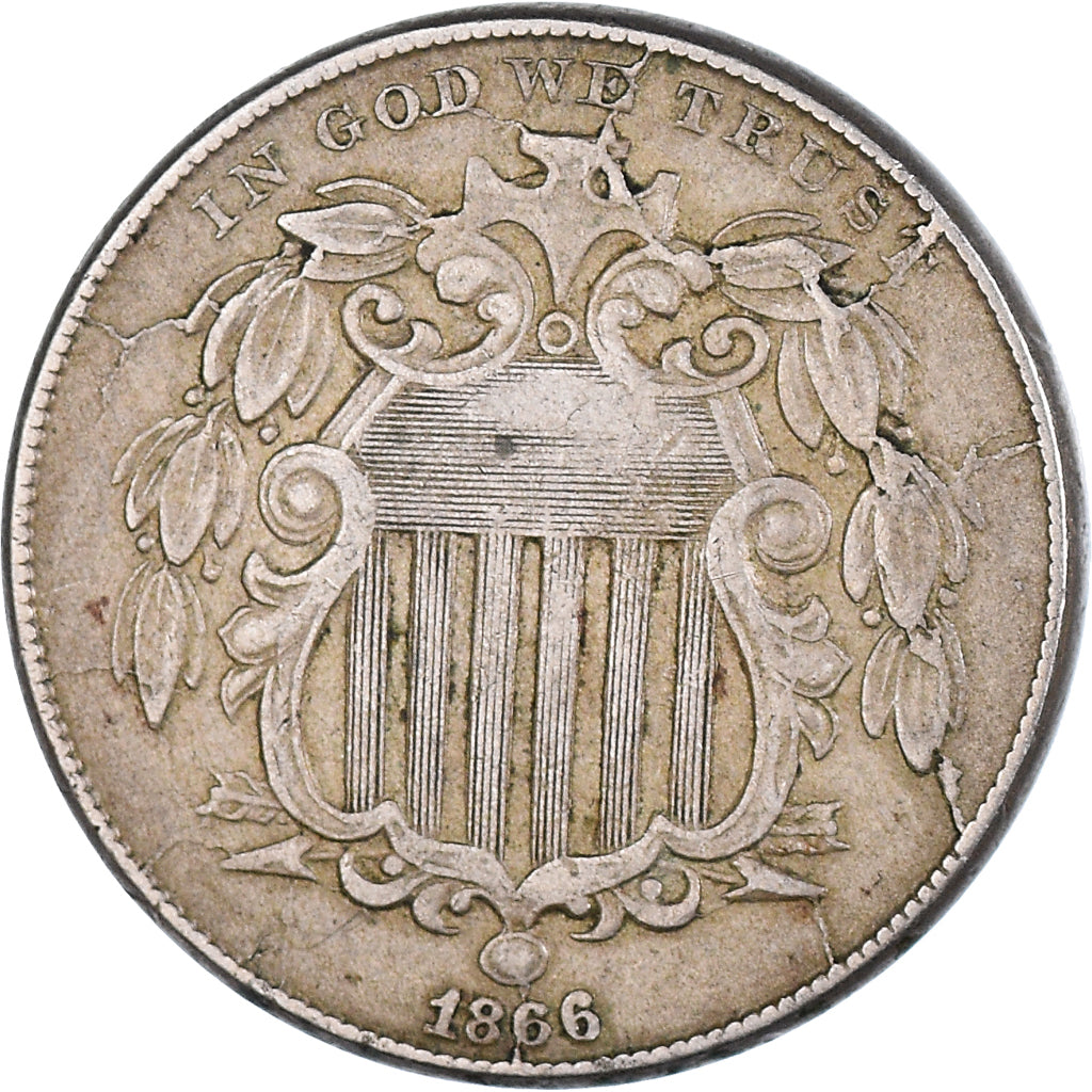 Coin, United States, Shield Nickel, 5 Cents, 1866, U.S. Mint, Philadelphia