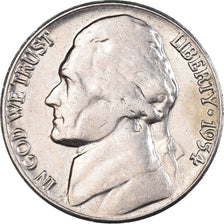 Coin, United States, Jefferson Nickel, 5 Cents, 1954, U.S. Mint, Denver