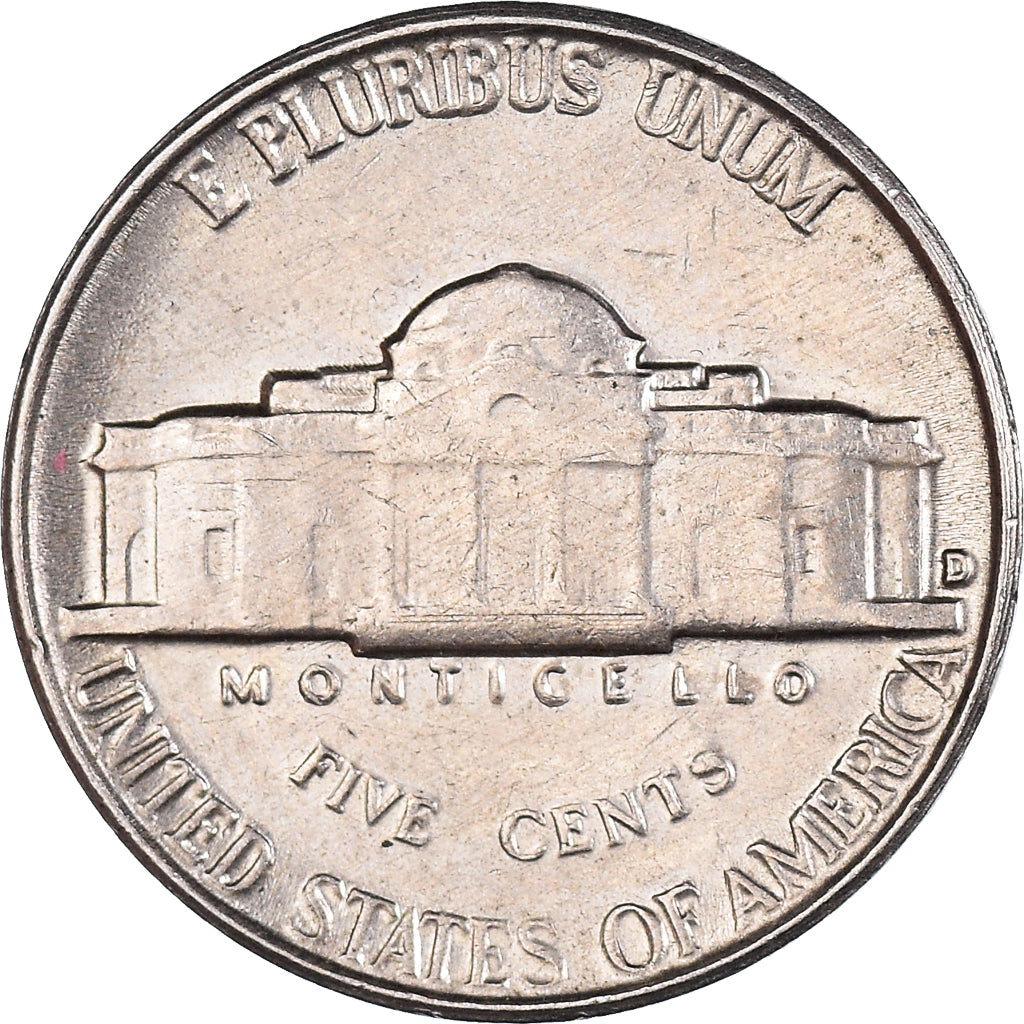 Coin, United States, Jefferson Nickel, 5 Cents, 1954, U.S. Mint, Denver