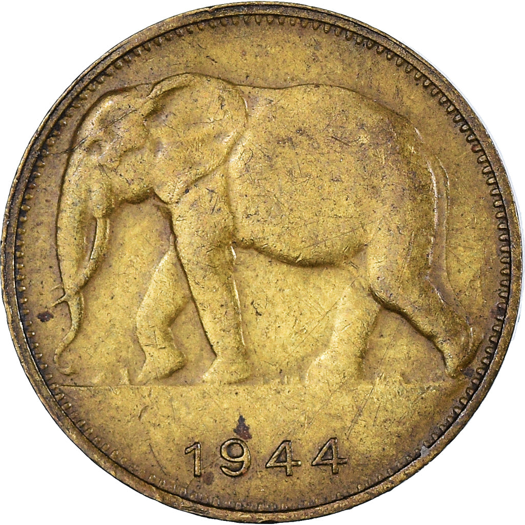 Coin, Belgian Congo, Leopold III, Franc, 1944, Pretoria, AU(50-53), Brass, KM:26