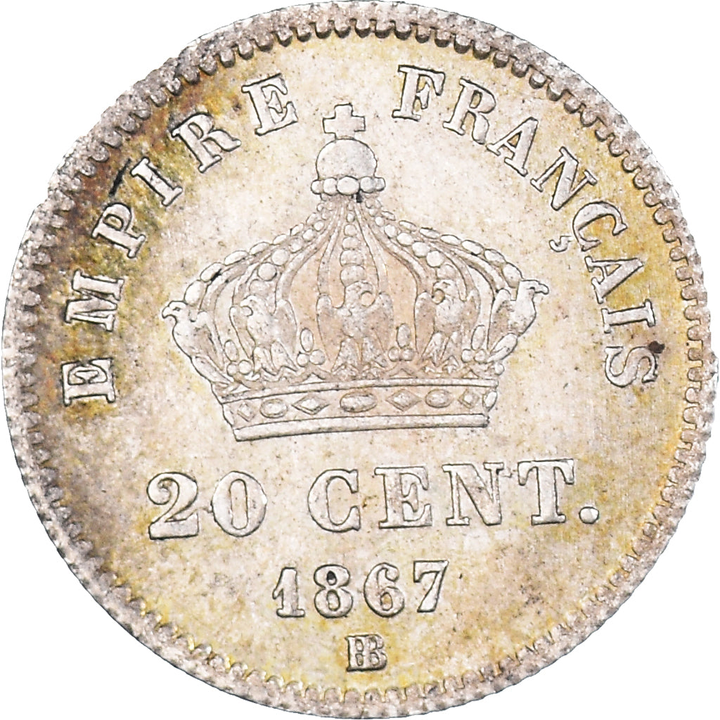 Moneta, Francia, Napoleon III, 20 Centimes, 1867, Strasbourg, SPL-, Argento