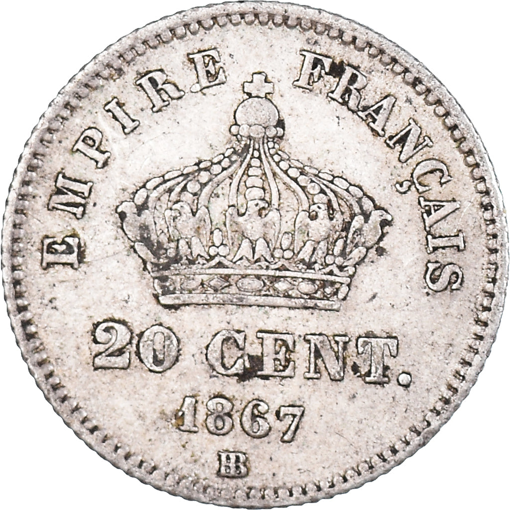 Moneta, Francia, Napoleon III, 20 Centimes, 1867, Strasbourg, BB, Argento