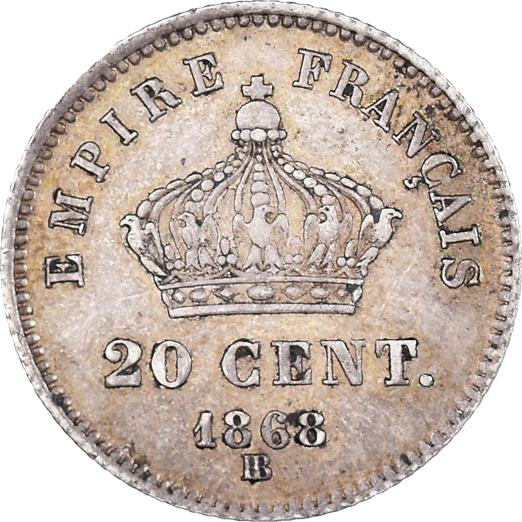 Moneta, Francia, Napoleon III, 20 Centimes, 1868, Strasbourg, BB+, Argento