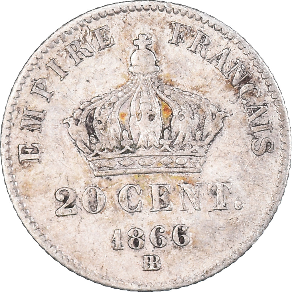Moneta, Francia, Napoleon III, 20 Centimes, 1866, Strasbourg, BB, Argento