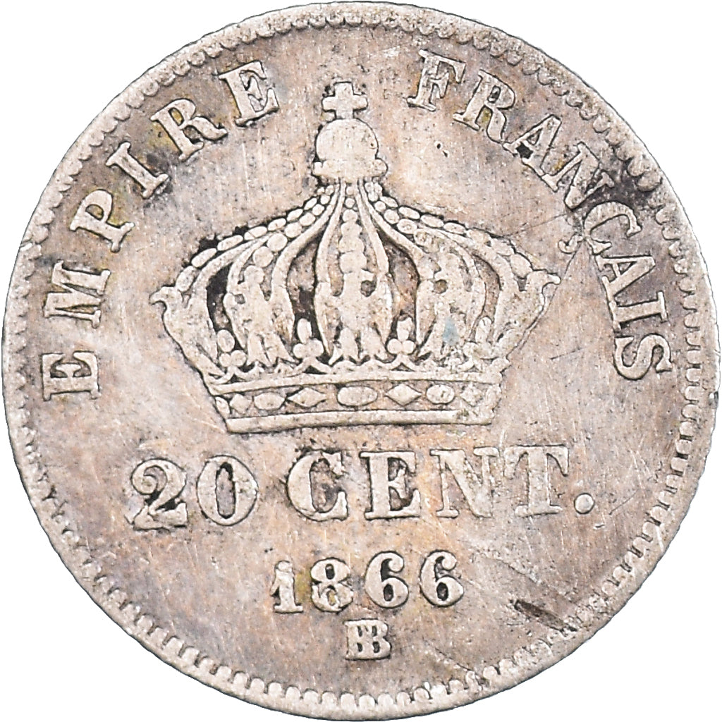 Moneta, Francia, Napoleon III, 20 Centimes, 1866, Strasbourg, MB+, Argento