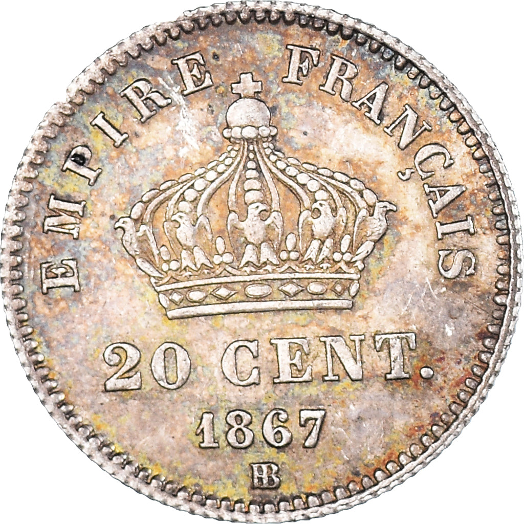 Moneda, Francia, Napoleon III, 20 Centimes, 1867, Strasbourg, EBC+, Plata