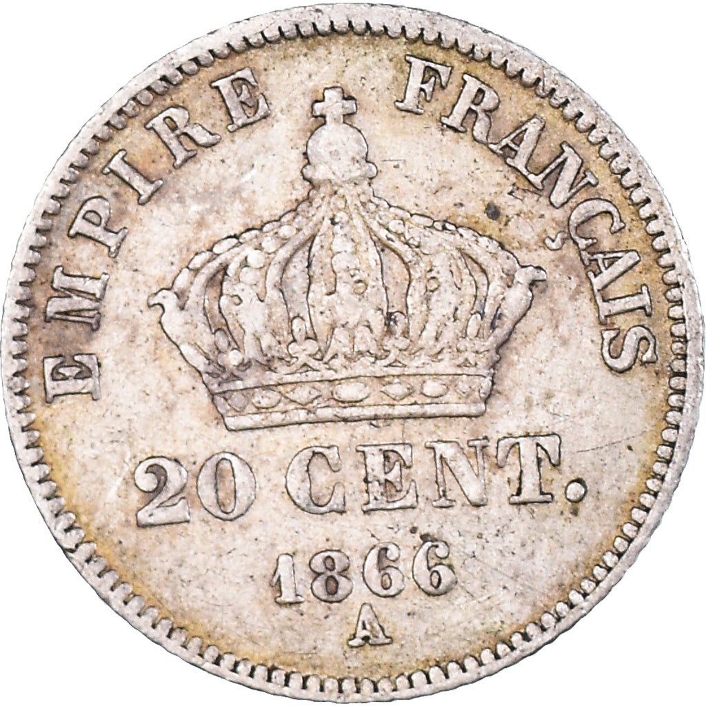 Moeda, França, Napoleon III, 20 Centimes, 1866, Paris, F(12-15), Prata