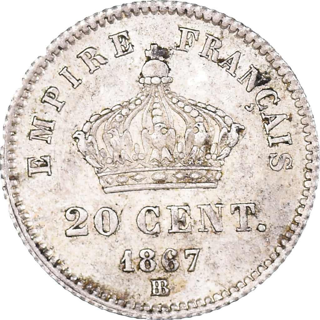 Moneta, Francia, Napoleon III, 20 Centimes, 1867, Strasbourg, BB, Argento