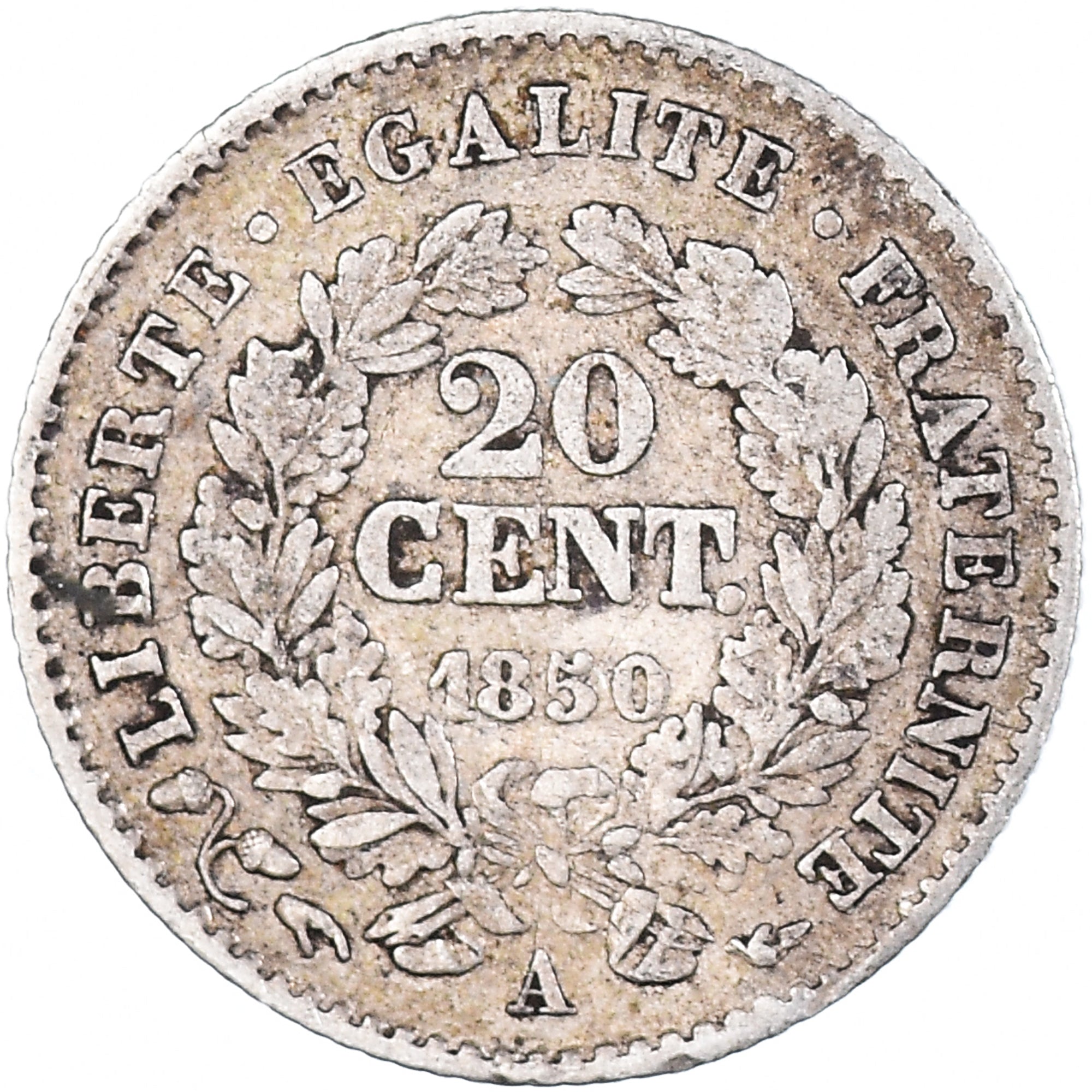 Moneta, Francia, Cérès, 20 Centimes, 1850, Paris, MB+, Argento, KM:758.1