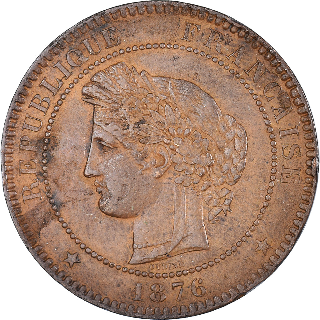 Münze, Frankreich, Cérès, 10 Centimes, 1876, Bordeaux, SS, Bronze, KM:815.2