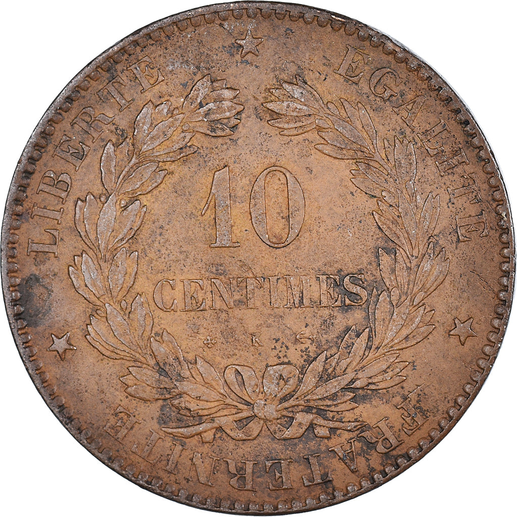 Münze, Frankreich, Cérès, 10 Centimes, 1876, Bordeaux, SS, Bronze, KM:815.2