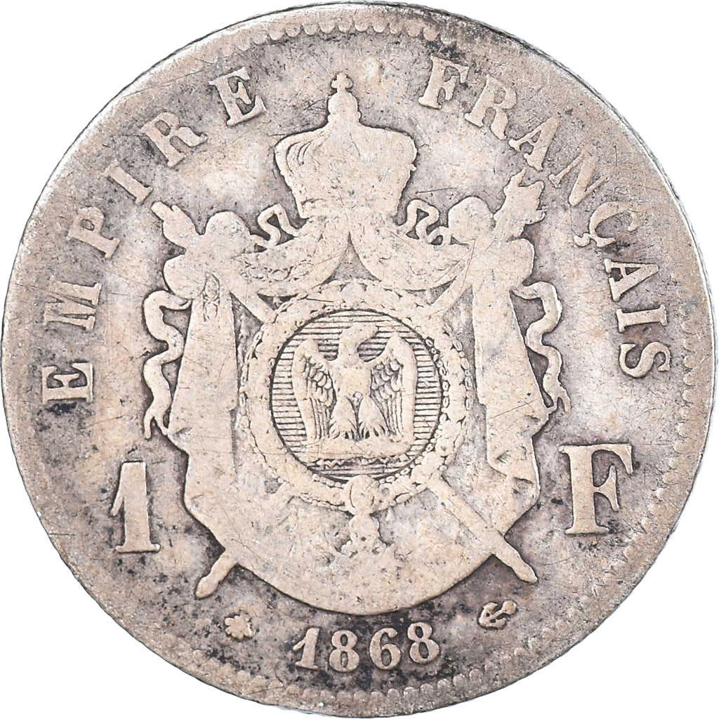 Moneta, Francia, Napoleon III, Franc, 1868, Paris, MB, Argento, KM:806.1