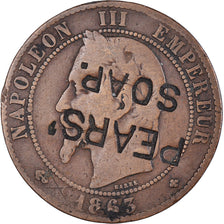 Coin, France, Napoleon III, 10 Centimes, 1863, Strasbourg, VF(20-25), Bronze