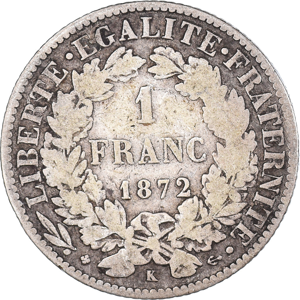 Monnaie, France, Cérès, Franc, 1872, Bordeaux, TB+, Argent, Gadoury:465a